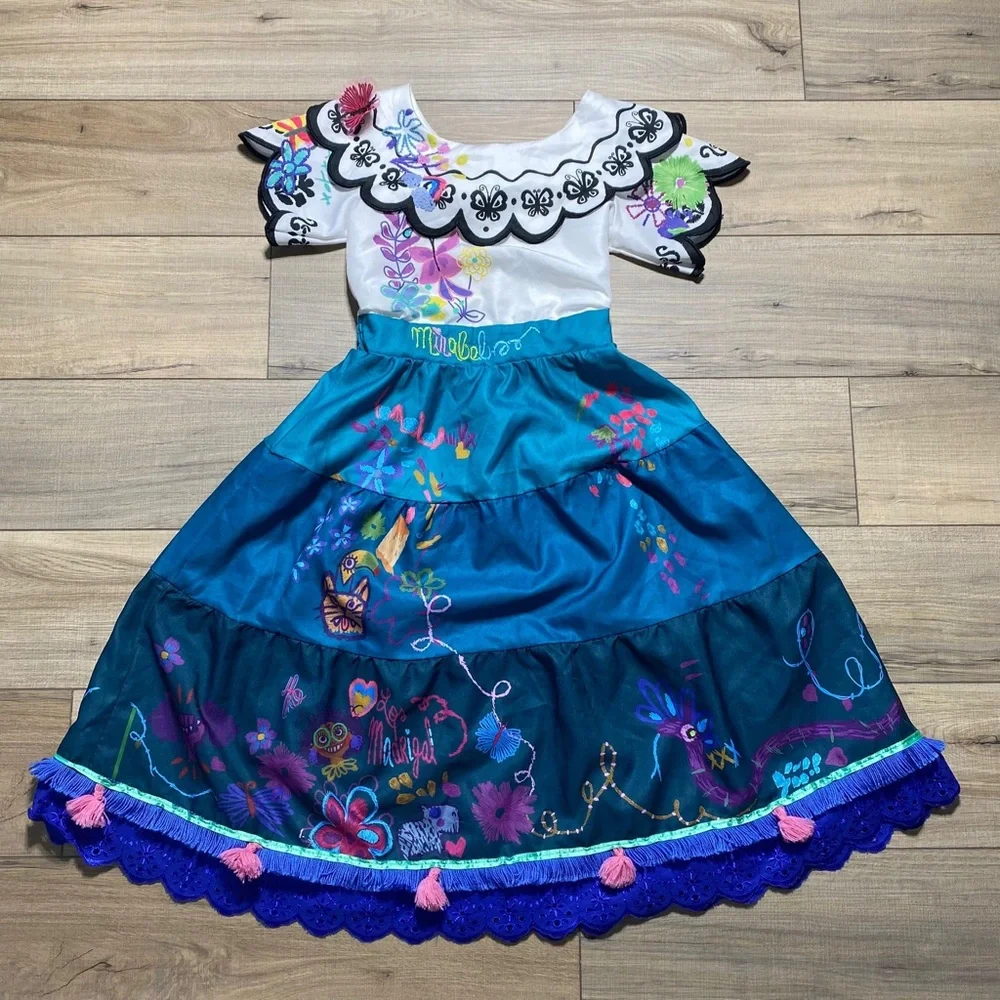 Disney Girls‎ Encanto Mirabel Costume Dress Size 9/10 White Blue EUC